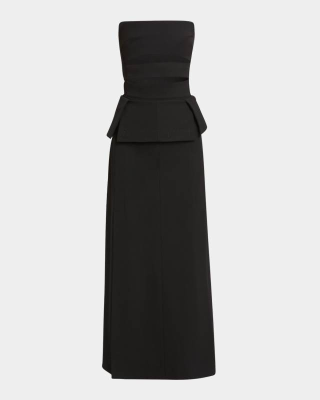 Kit Strapless Cutout Peplum Wool Gabardine Maxi Dress